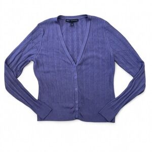 White House Black Market Purple Pointelle V-Neck Cardigan - Size L